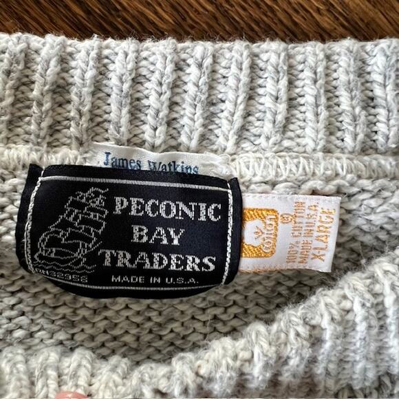 VTG 80s Peconic Bay Traders Crewneck Pullover Sweater Mens XL Cotton Argyle - Picture 2 of 9